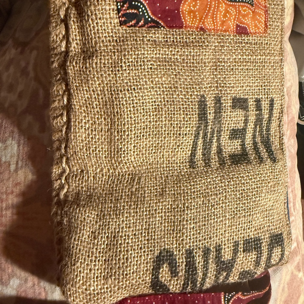 Rustic Burlap Wristlet With Patchwork Design - image 1